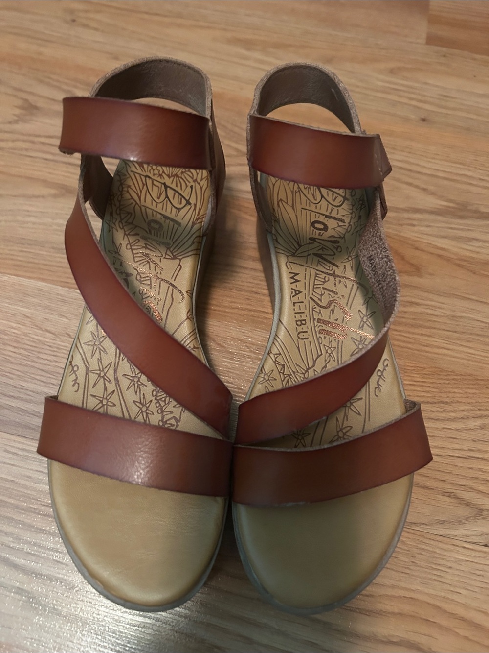 Blowfish Cognac Brown Leather Crossover Strap Sandals